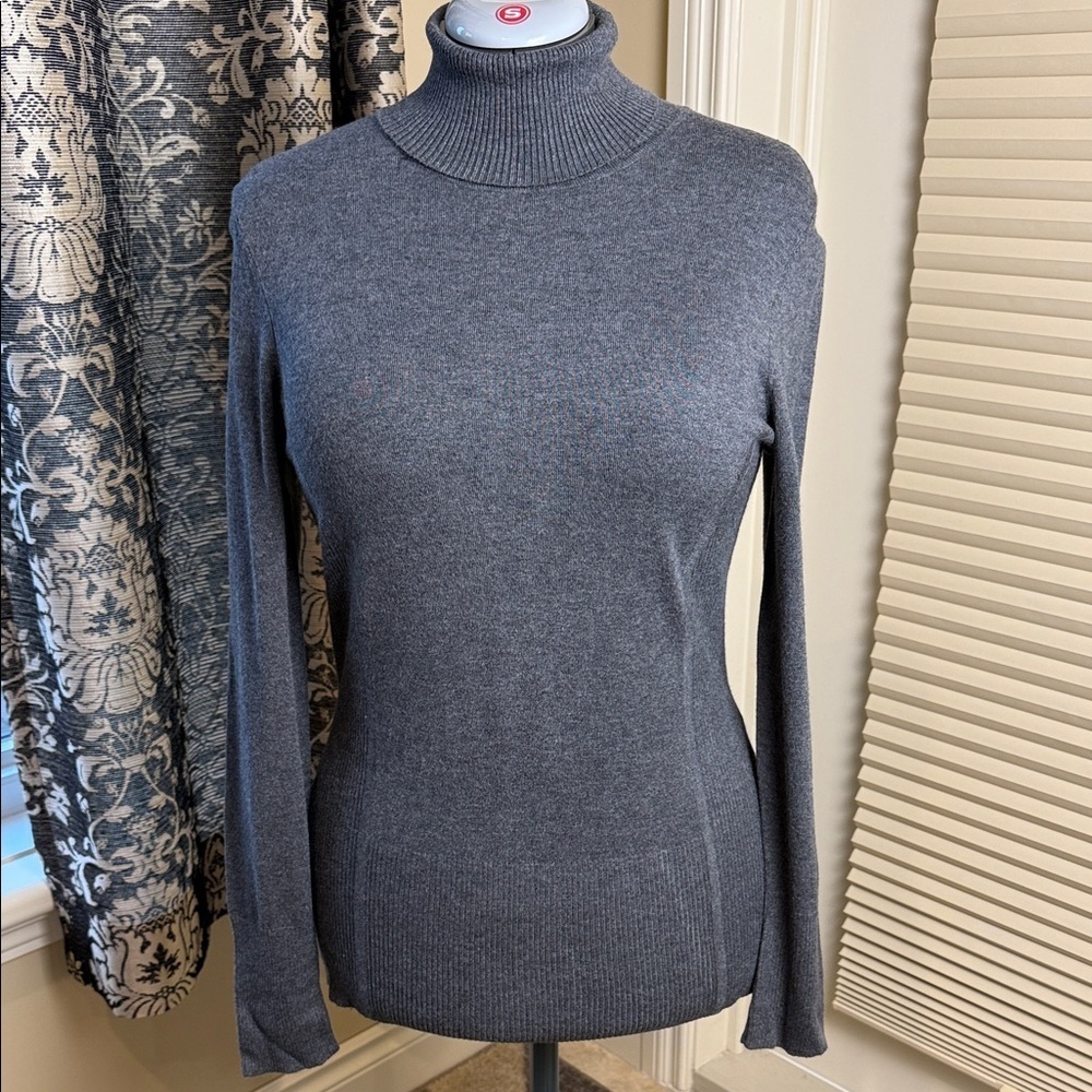 Reitmans Turtleneck Sweater Charcoal Gray Ribbed Rayon Nylon Size L